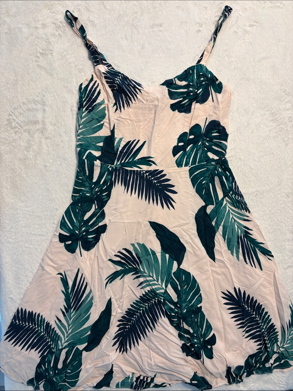 Old Navy Cream Slip Dress with Green Tropical Leaf Print